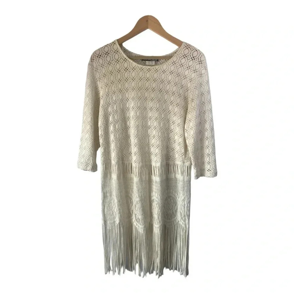 Sharade of‎ California Women's Fringe Crochet 3/4 Sleeve Swim Cover Up Size 14W